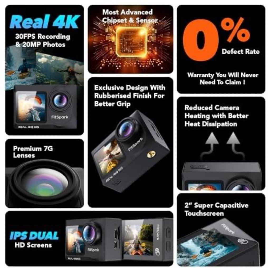 FitSpark Eagle i15 ProMax Real 4K, 30FPS 20MP, Touch Screen Wi-Fi Action Camera