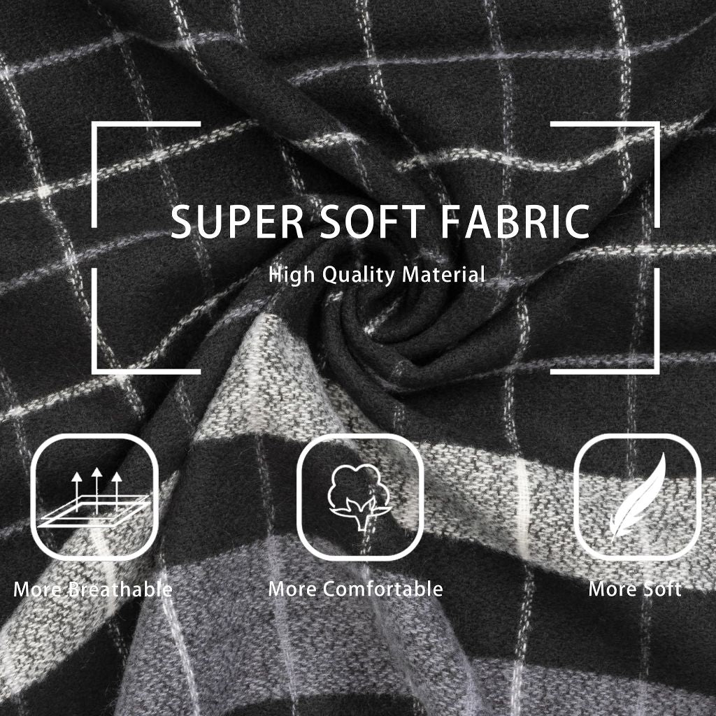 OVOY Men and Women Winter-Plaid-Cashmere-Scarves, Cold Weather Soft Warm Scarves with Tassel