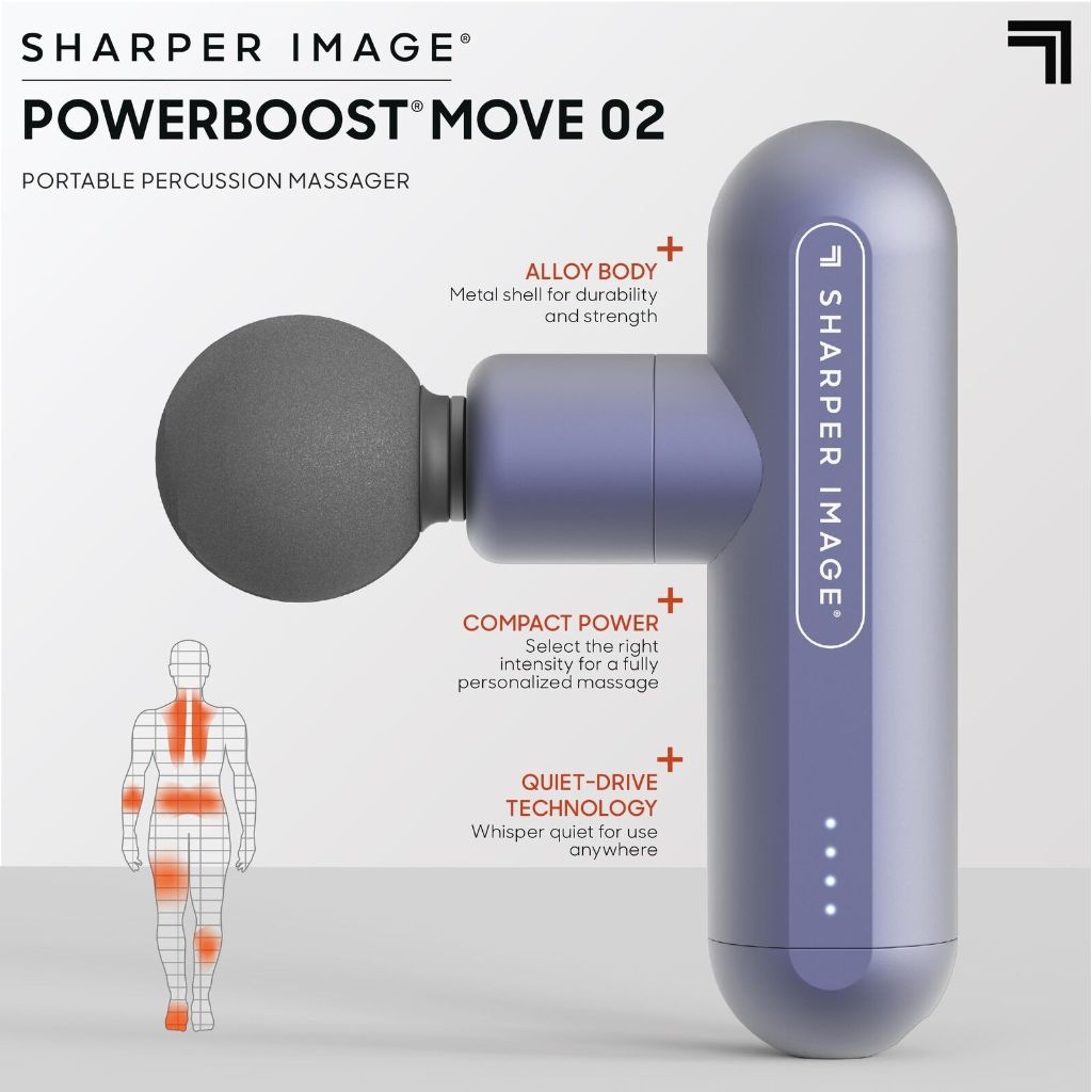 Sharper Image - Powerboost Move 02 Percussion Massage Gun - Periwinkle