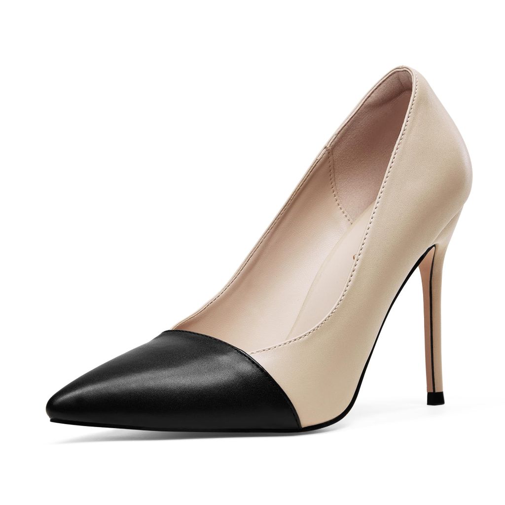 Elisabet Tang Elegant Women's Pumps Two-Tone 4 inch High Heel, Nude/Black, 7.5