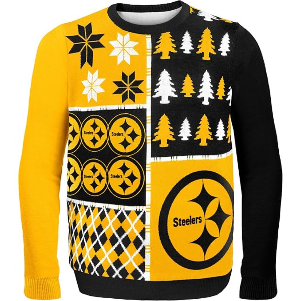 FOCO Men's NFL Busy Block Ugly Sweater - Pittsburgh Steelers, Small