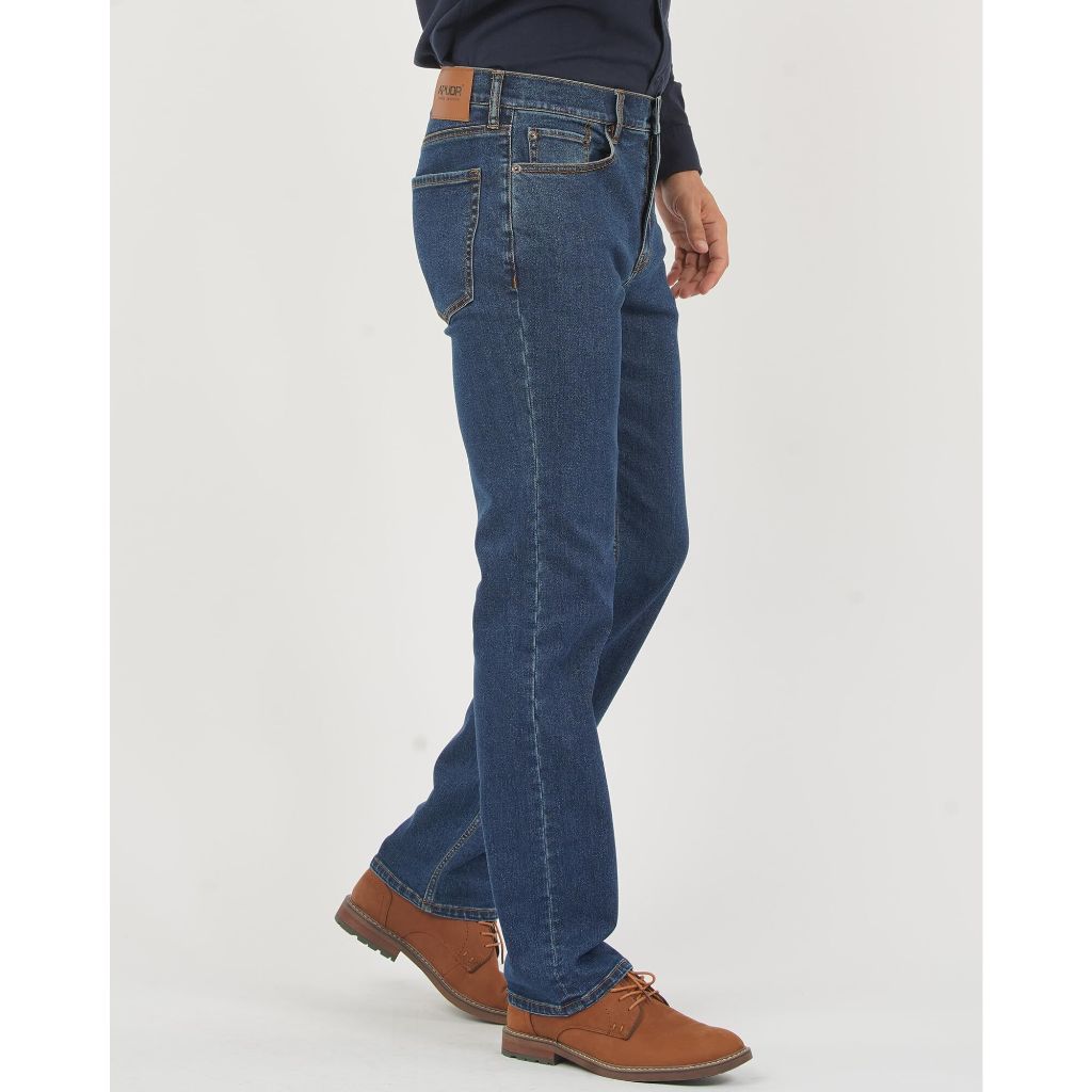 APUOR Men's Regular Fit Flex Jeans Comfort Straight Jeans Dark Blue W40xL32