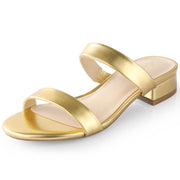 Ankis Women Silver Heels Sandals - Silver Sandals 1 Inch Heels for Women Low Chunky Block Heels Comfortable Two Strap Open Toe Flat Sandals Shoe for Dressy Wedding Summer