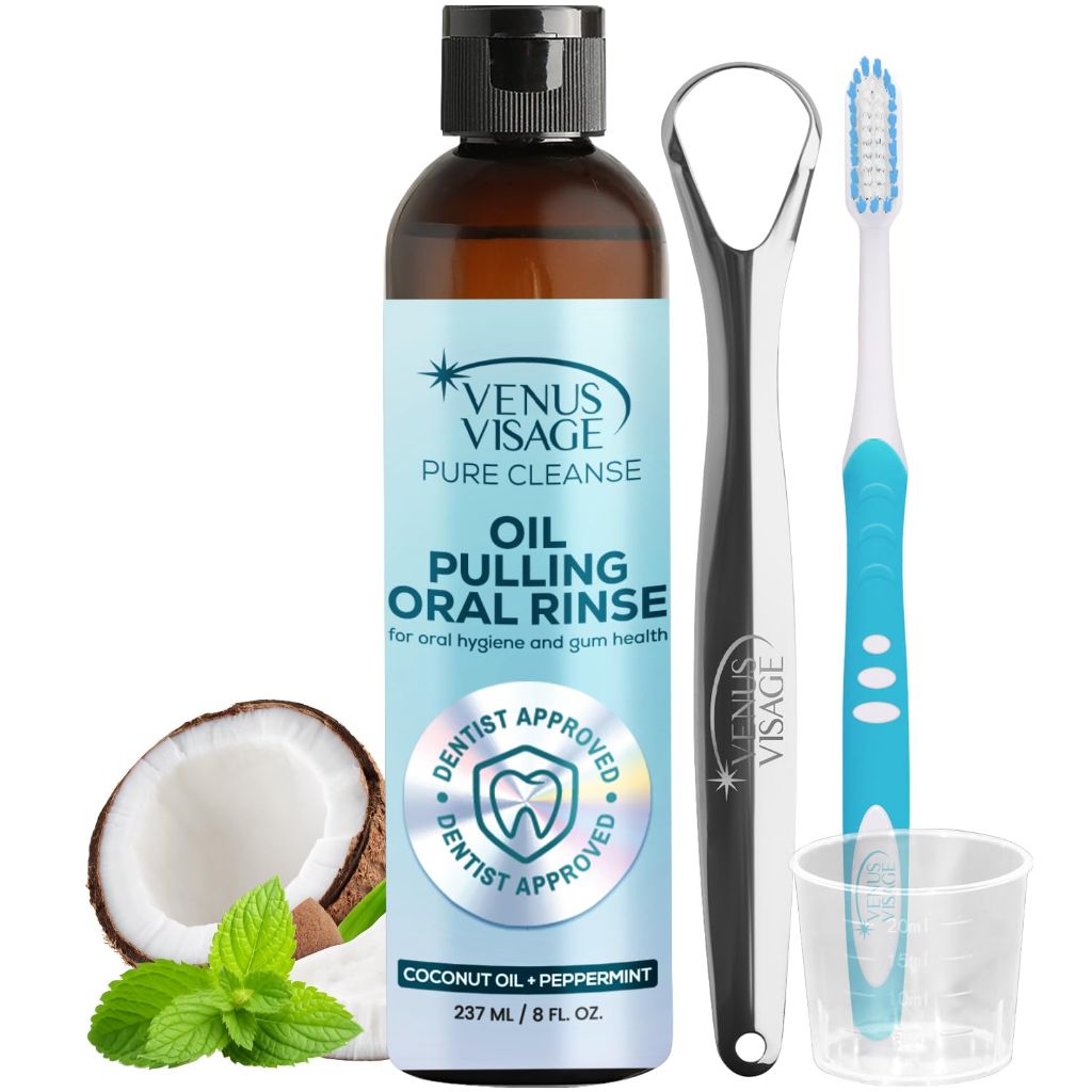 Venus Visage Coconut Oil Pulling for Teeth with Tongue Scraper, 8 fl oz