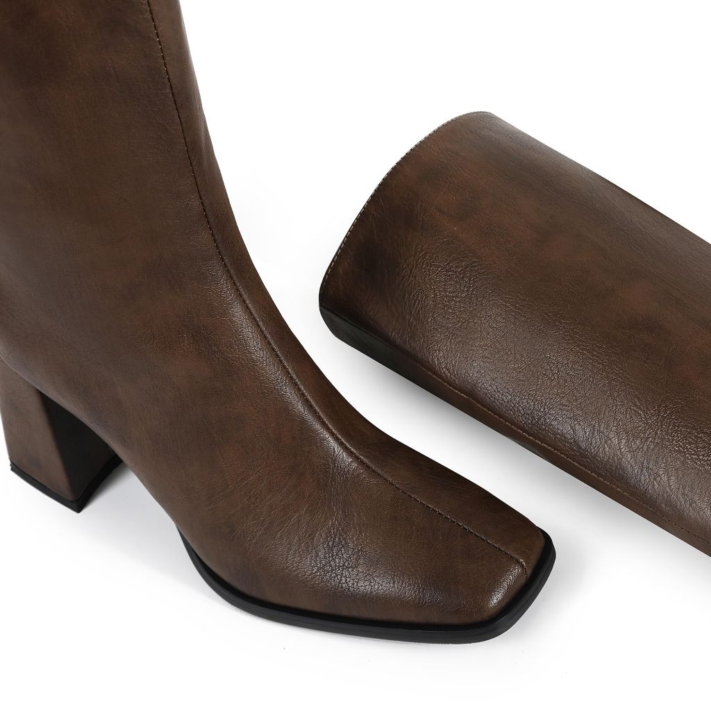 Wetviro Knee High Boots for Women Tall Boots Womens Chunky Block Heel Dress GoGo Long Boots(Brown,7.5)