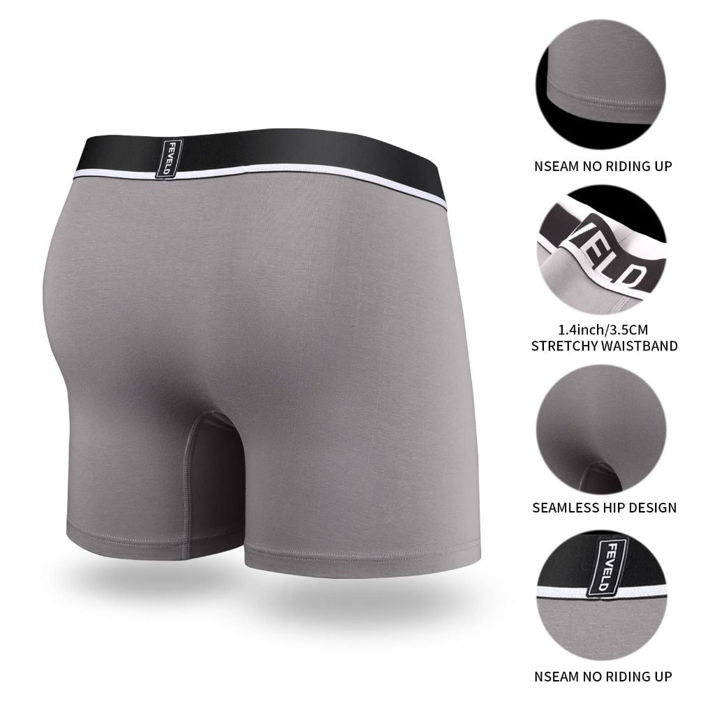 Feveld Men's Boxer Briefs (Black, Blue, Gray, X-Large)