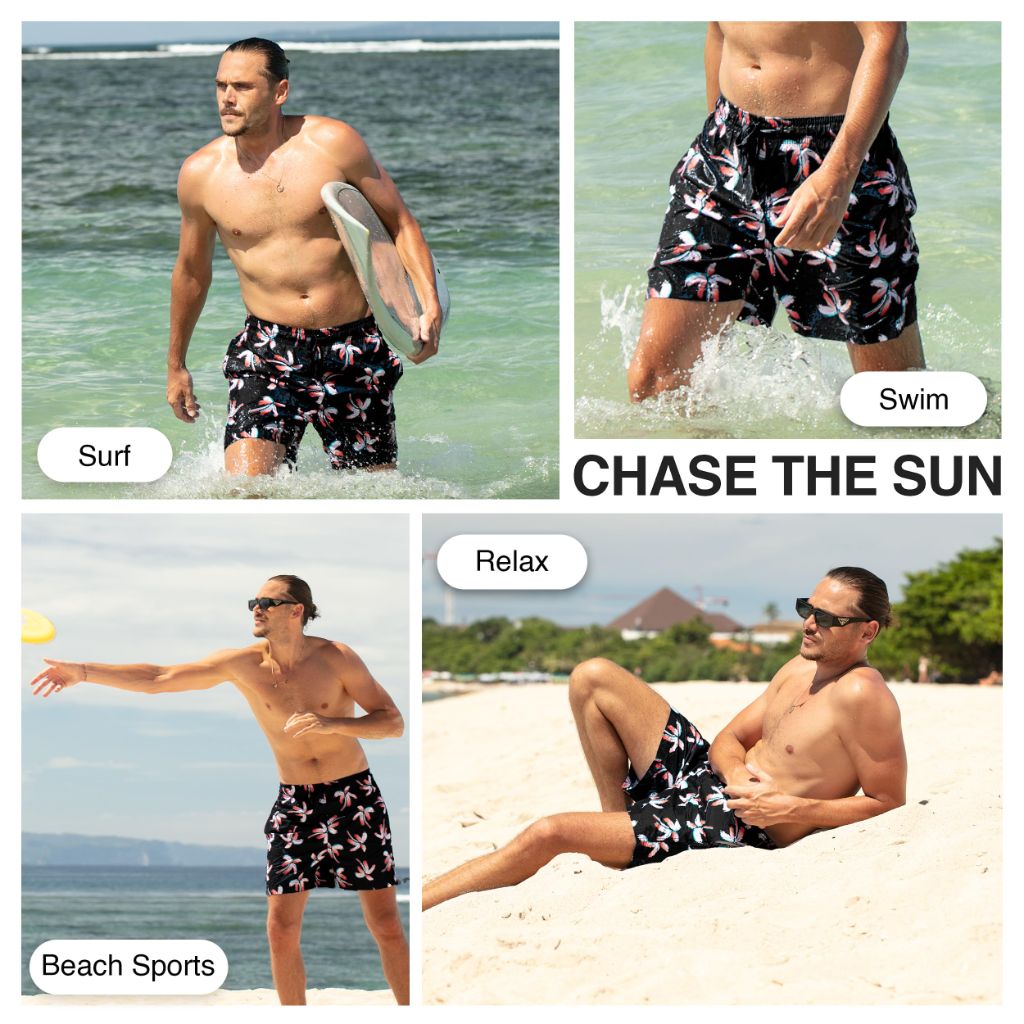 Kanu Surf Men's Havana Swim Trunks (Regular & Extended Sizes), Palm Beach Black, X-Large