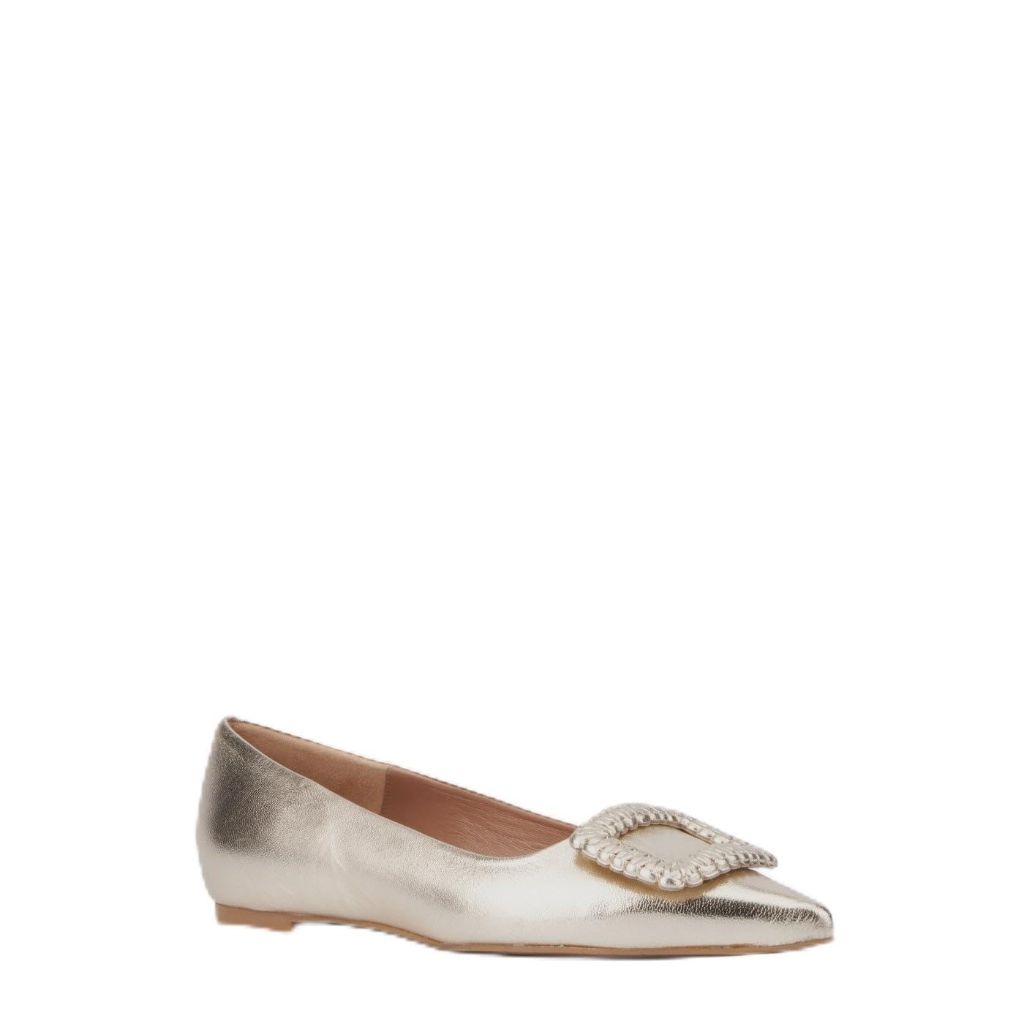 Aquatalia Women's JENA Platino Leather Weatherproof Flats - Size 9M
