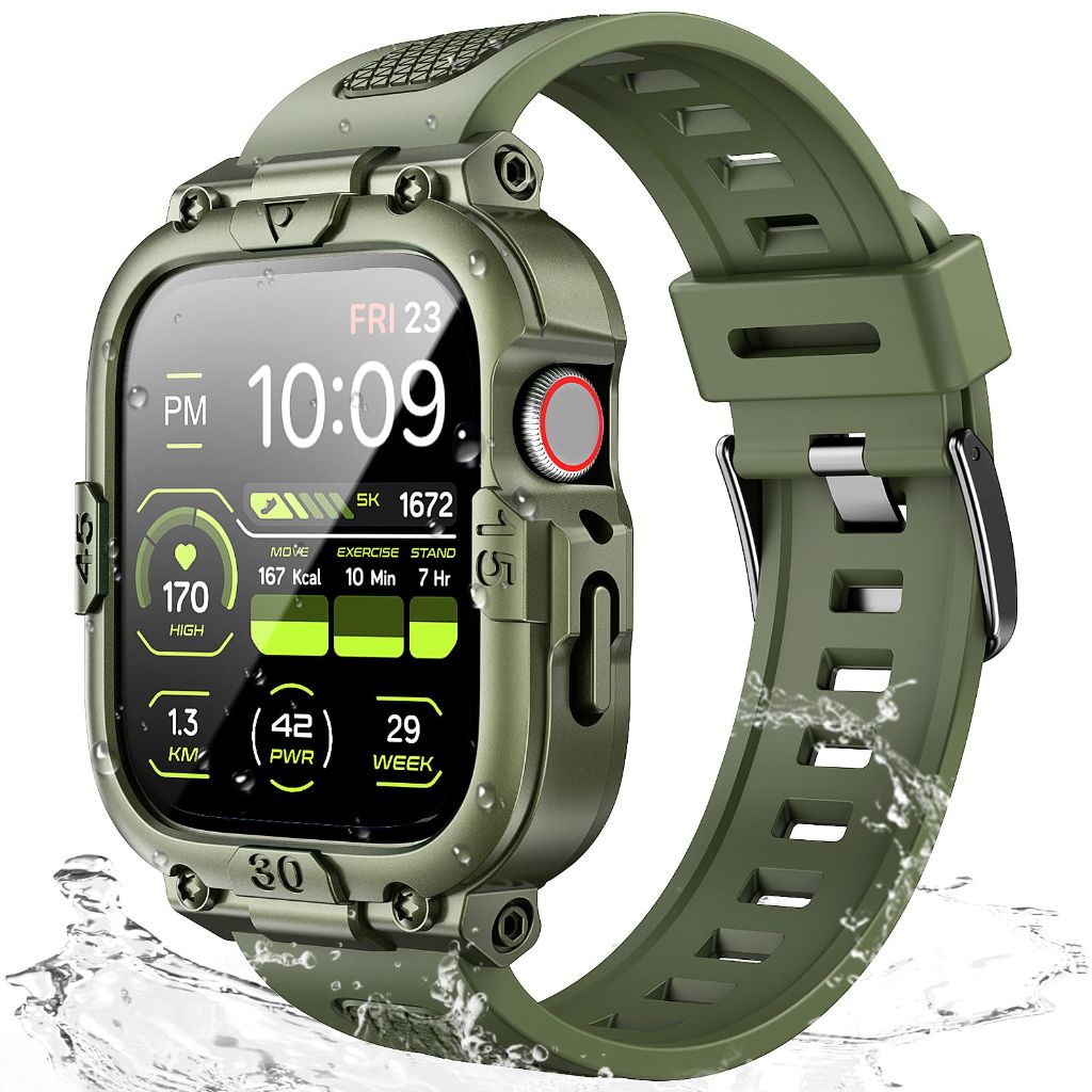 Dsytom Waterproof Case with Band Compatible for Apple Watch Band 46mm 45mm 44mm 42mm(S11/10) 41mm 40mm for Men,Rugged Smartwatch Strap with Built-in Tempered Glass Screen Protector for iWatch Series 11/10/9/8/7/6/5/4/SE