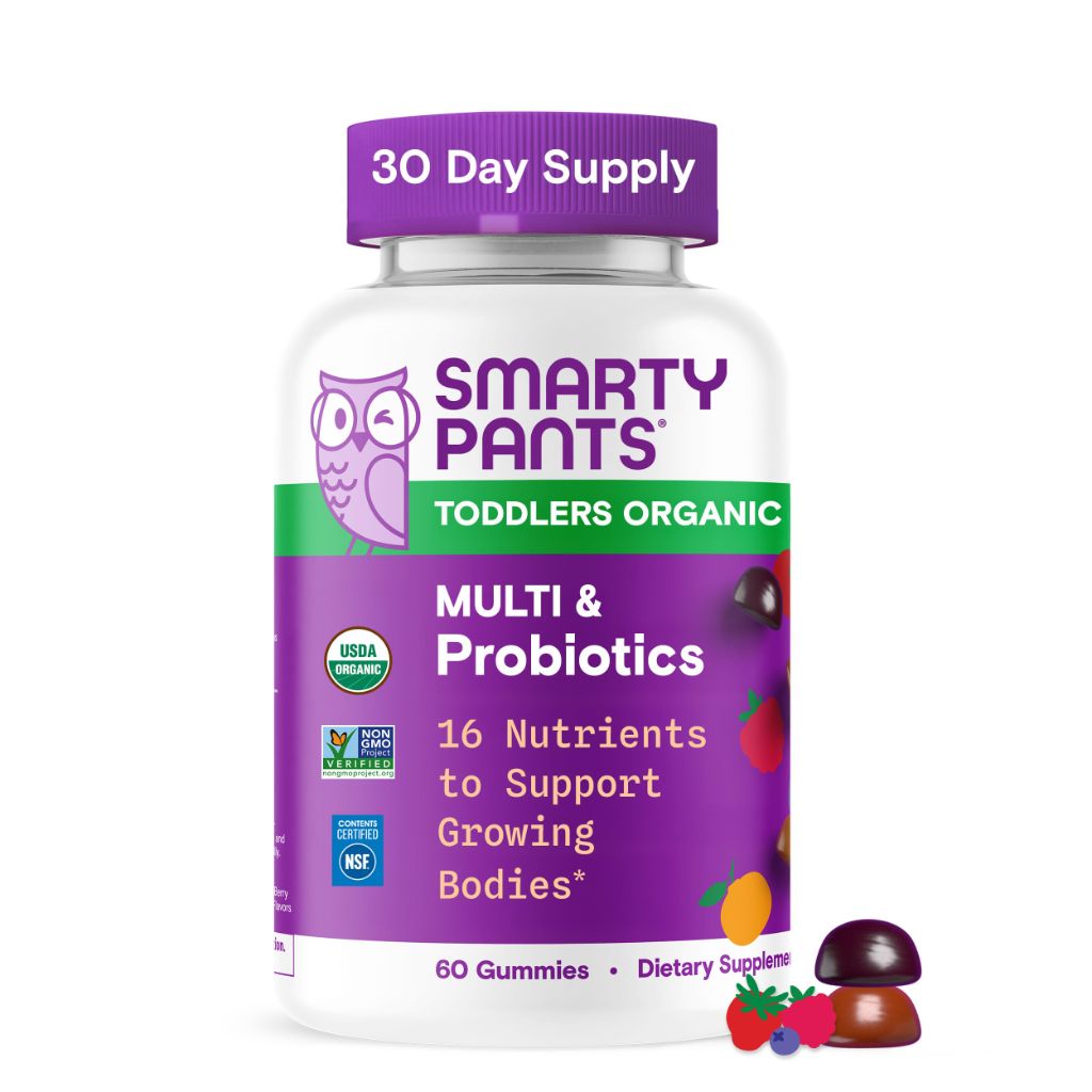 SmartyPants Organic Toddler Multivitamin Gummies, Three Fruit Flavors, 60 Count (30 Day Supply)