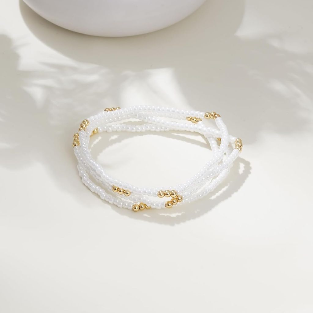 Gold Plated Beaded Bracelets for Women Stackable Set
