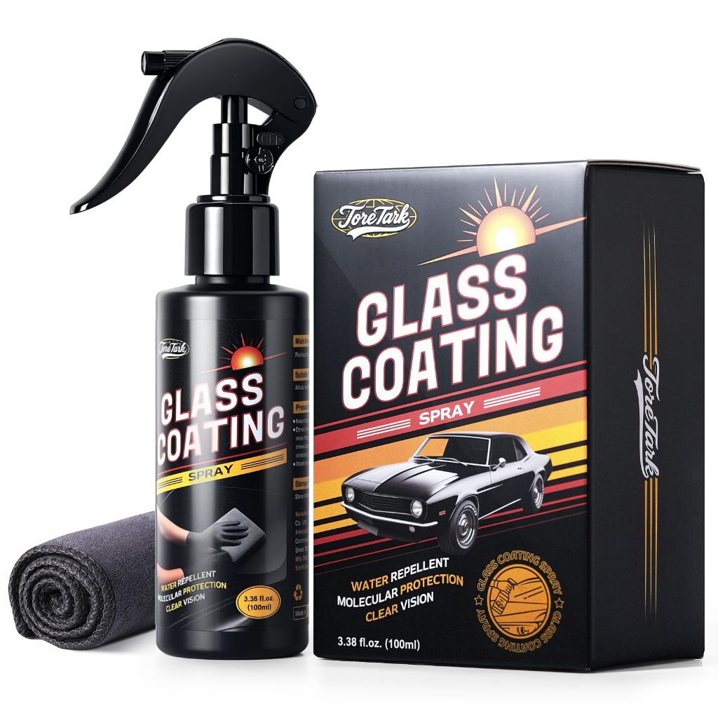 Toretark Car Ceramic Glass Coating Spray,Automotive Windshield Rain Repellent Glass Polish Protect, (3.38 fl oz +Towel)