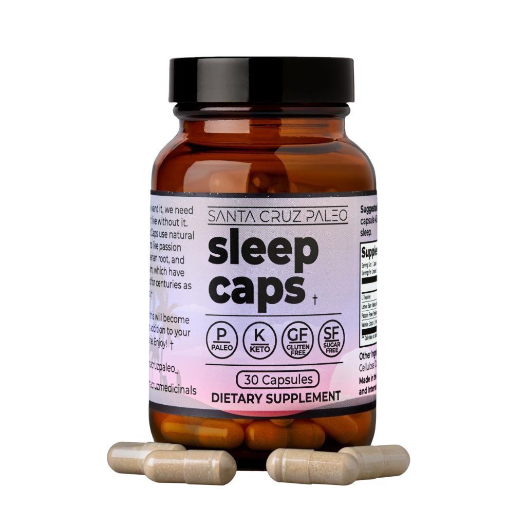 Santa Cruz Paleo Sleep Caps with L-Theanine, Lemon Balm, Passion Flower & Valerian Root - Melatonin-Free Nighttime Relaxation, 30 Capsules