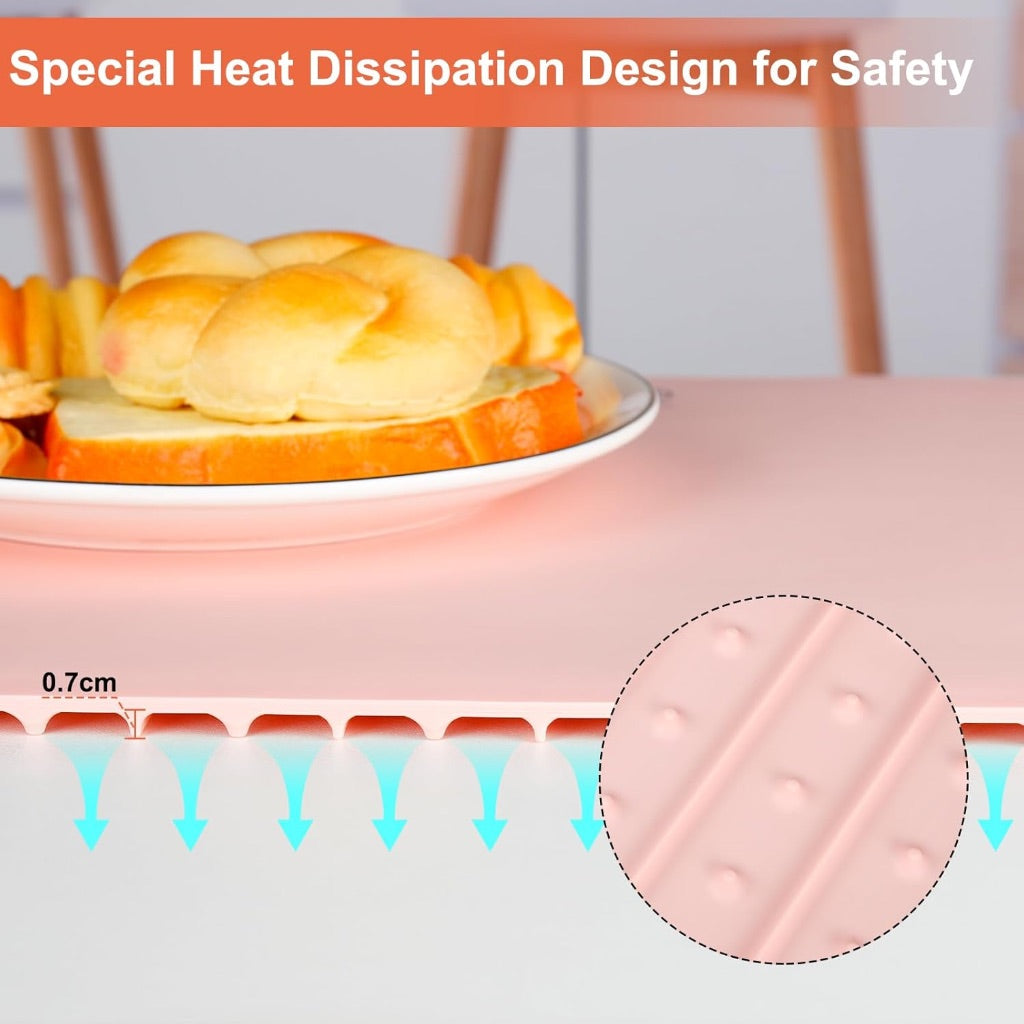 Food Warming Mat - Full Surface Heating, Portable, 3 Temperature Settings - Pink