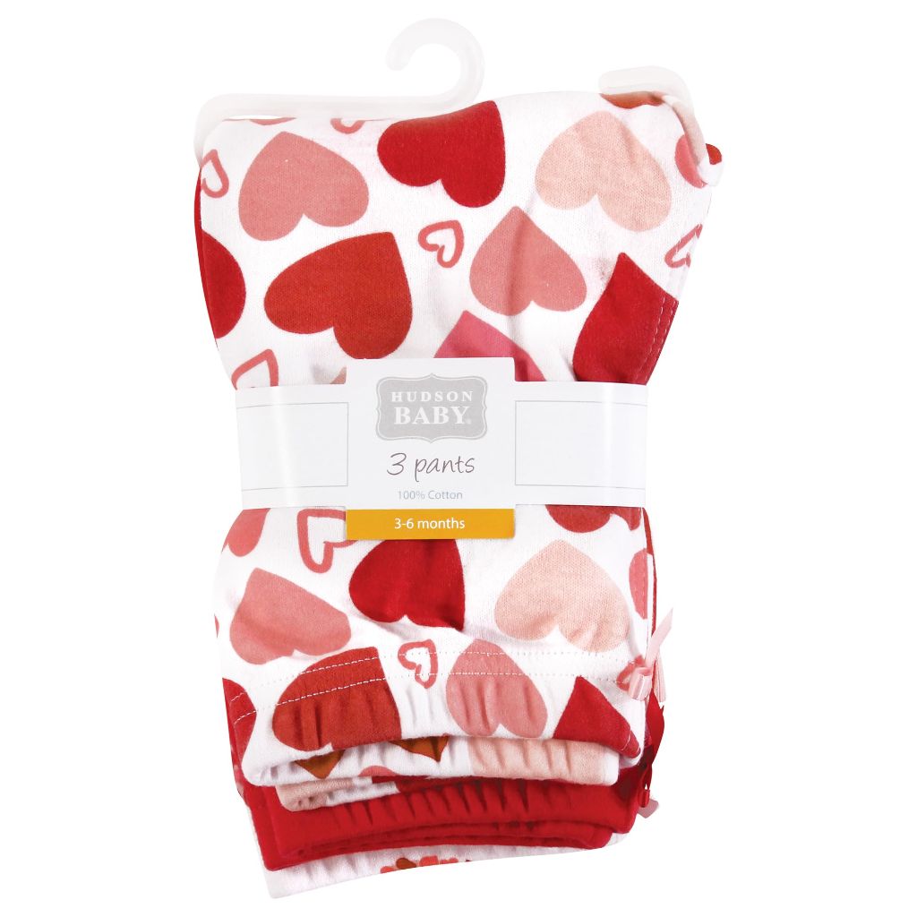 Hudson Baby Infant Girl Cotton Pants and Leggings, Valentine Hearts, 3-6 Months
