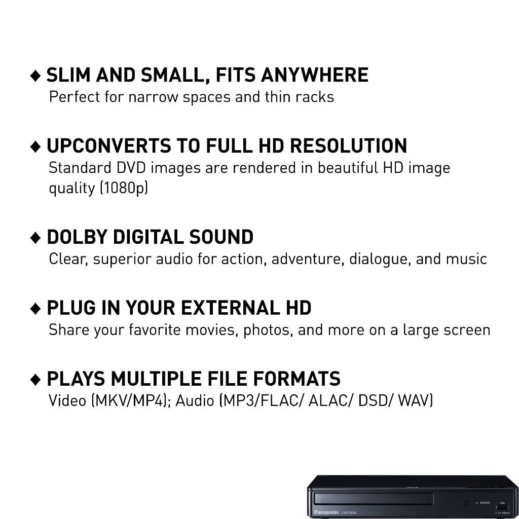 Panasonic Blu-Ray/DVD Player with Full HD Picture Quality and Hi-Res Dolby Digital Sound - Black (DMP-BD84P-K)