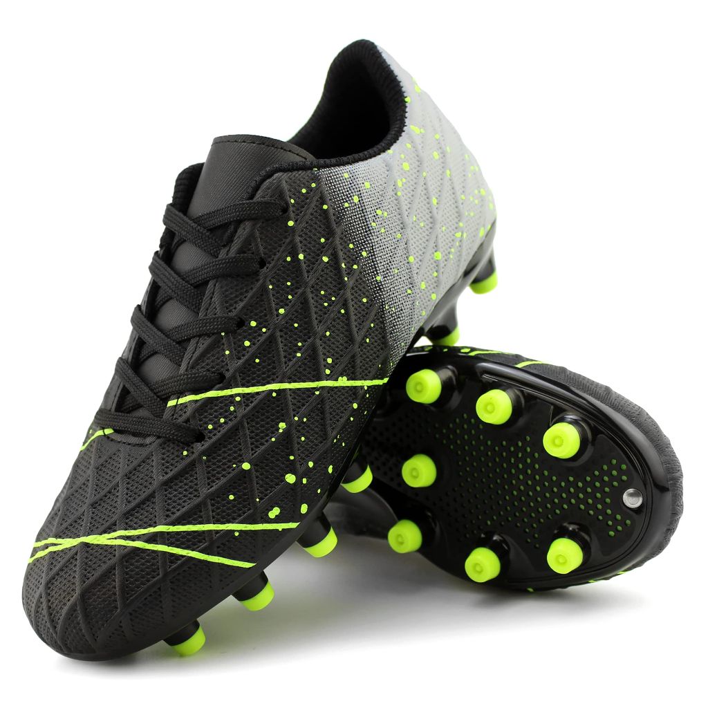 Tobfis Kids Outdoor Firm Ground Soccer Cleats for Training and Competition, Black PU, 11 M US