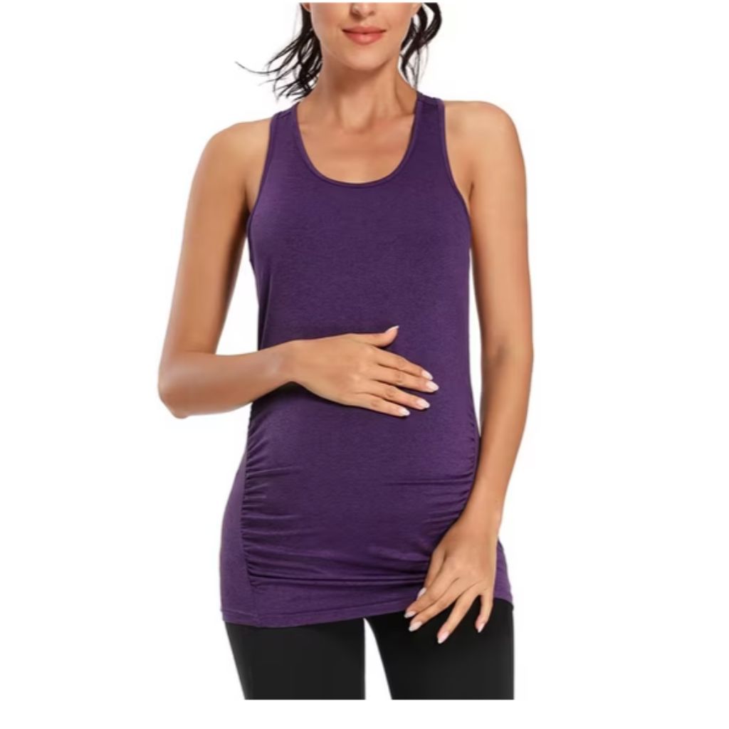 Ecavus Women's Maternity Seamless Racerback Maternity Tank Top - Purple, XL