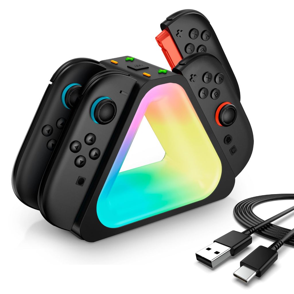 I-Blason Charging Dock for Nintendo Switch 2 Joycon Controller, [7 Adjustable RGB Lighting] [Magnetic Design] 4 in 1 Fast Charger Station for Switch 2 Joycon with LED Indication & Type-C Charger Cable
