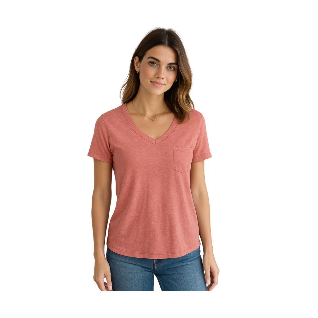 Star Vixen Women's Soft V-Neck t-Shirt with Short Sleeves and a Chest Pocket, Coral, X-Large