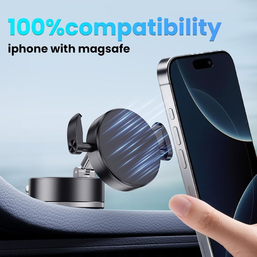 Magnetic Car Phone Holder with Strong Suction Cup, Universal 360 Dashboard Cell Phone Mount for iPhone 16 Pro Max