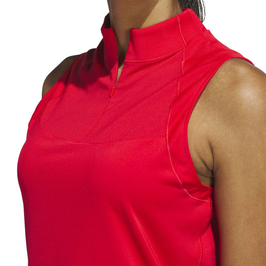 adidas Women's Ultimate365 Zip Mock Sleeveless Polo Shirt - Pure Ruby, Large