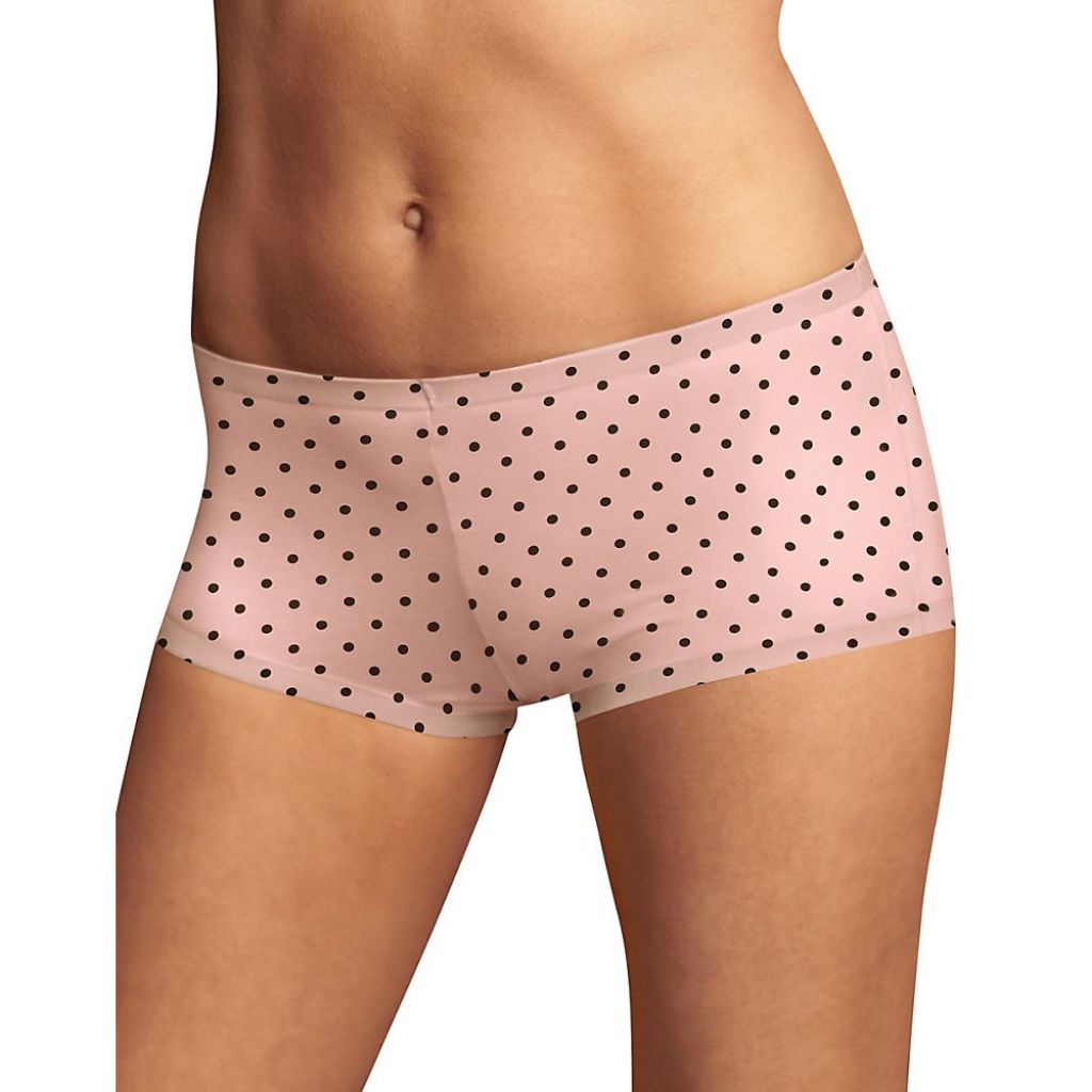 Maidenform Women's Comfort Devotion Tailored Boyshort Panty, Sassy Pearl Blush Dot/Black, 8