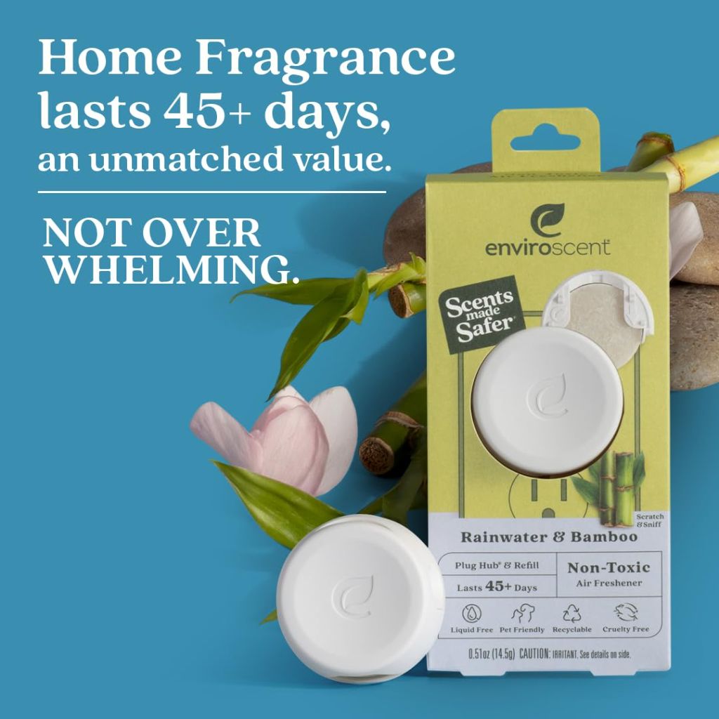 Enviroscent Non-Toxic Air Freshener Plug Hub® Warmer Refillable Kit, Rainwater & Bamboo Scent