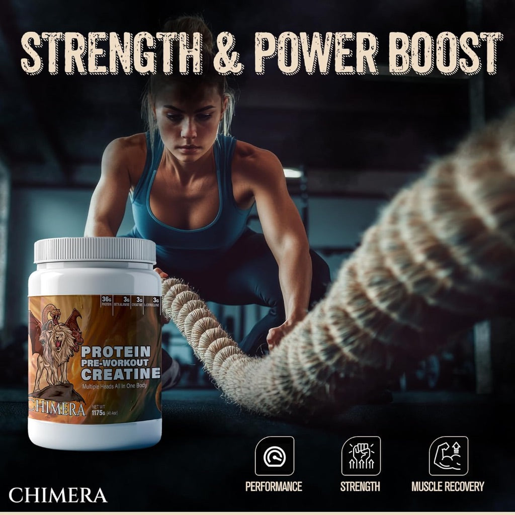 CHIMERA All-in-One Protein & Pre-Workout Creatine Powder - Unflavored, 41 oz (25 Servings)