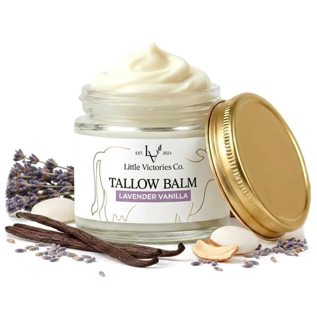 Organic Beef Tallow for Skin - 2.0 Fl. oz Grass Fed Beef Tallow and Honey Balm for Face + Body - Lavender Vanilla