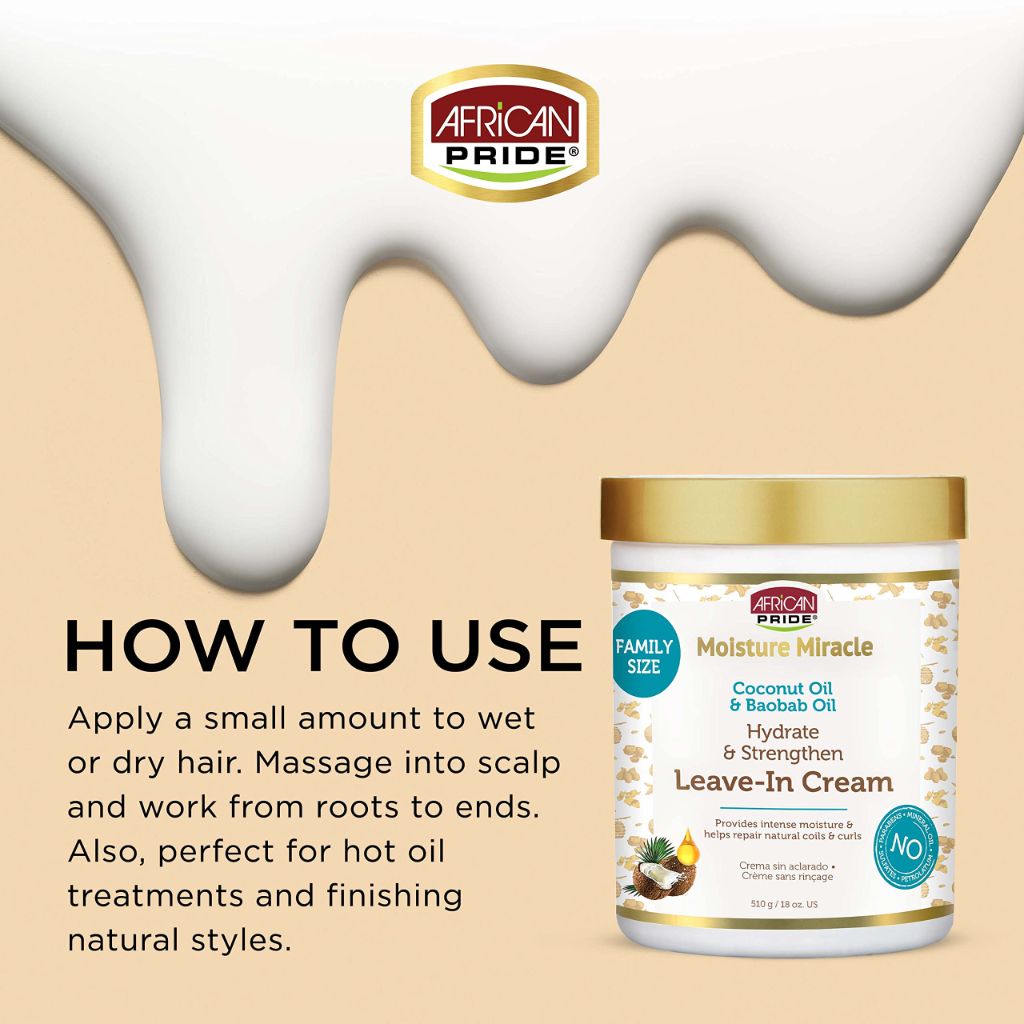 African Pride Moisture Miracle Coconut Oil & Baobab Oil Leave-In Hair Cream 18 oz (3 Pack)