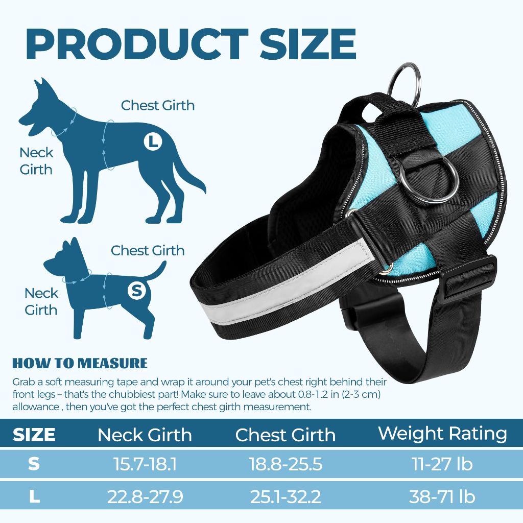 SZ L, Jestrem Adjustable Dog Harness, No-Pull  Service Dog Harness with Handle for Outdoor Walking