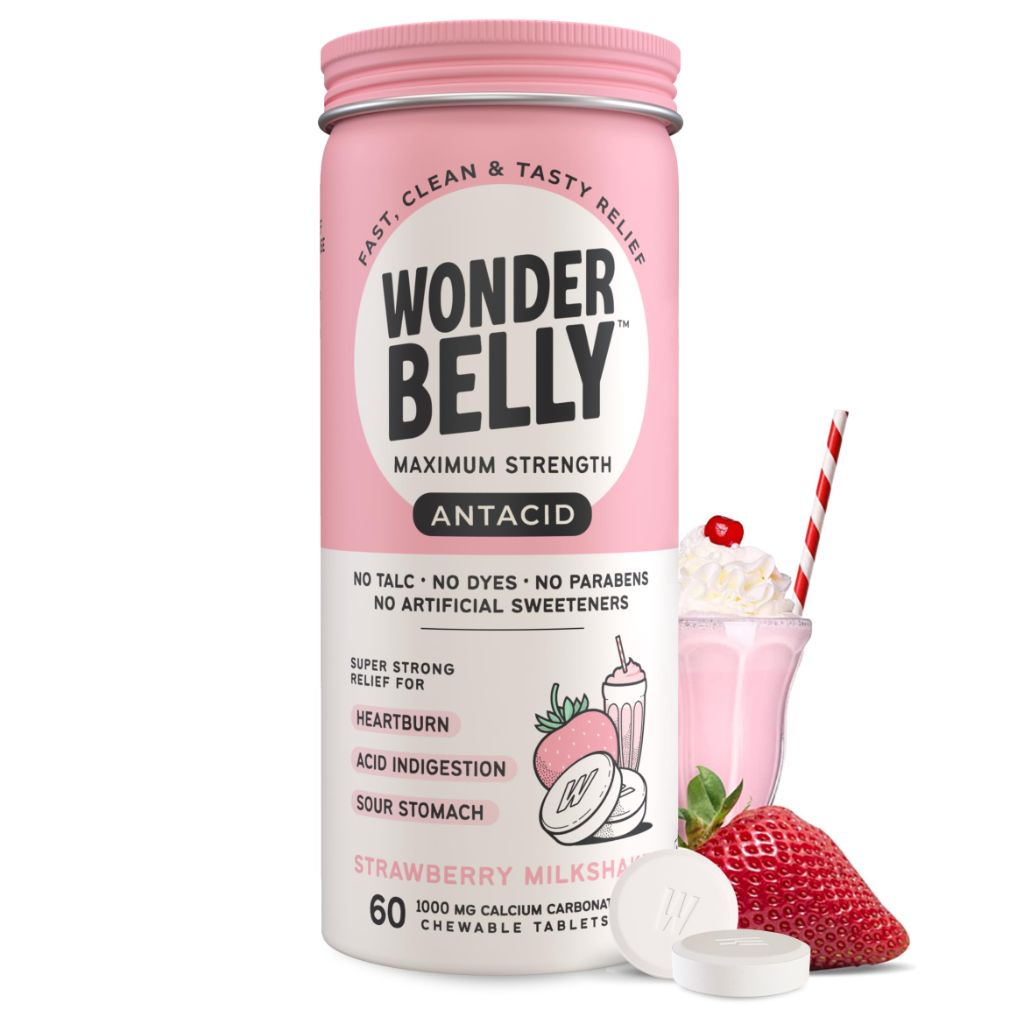 Wonderbelly Antacid, Effective Heartburn and Instant Acid Indigestion Relief,  Strawberry Milkshake, 60 Count