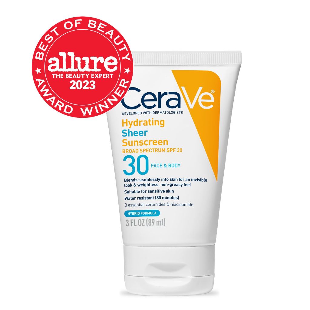 CeraVe Hydrating Sheer Sunscreen with SPF 30 for Face and Body Fragrance-Free, 3Oz