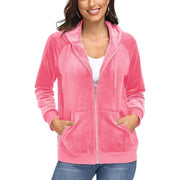 Csvinkiko Women's Velvet Hoodie Jacket Long Sleeve Zip Outerwear Soft Velour Sweatshirt Casual Jacket