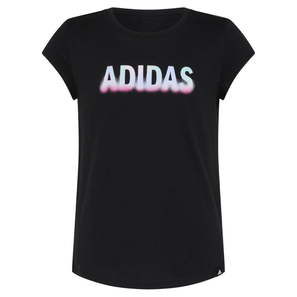 Adidas Girls' Cap Sleeve Graphic Tee Shirt, Black/Mulit, Medium