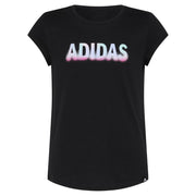 Adidas Girls' Cap Sleeve Graphic Tee Shirt, Black/Mulit, Medium
