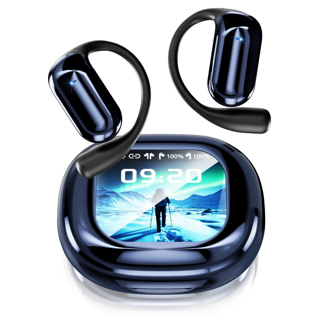 AI Language Translation Earbuds - OWS Wireless Headphones, Real-Time Translation of 144 Languages, Smart Earphone with LCD Touch Screen for Traveling Business Office and Learning
