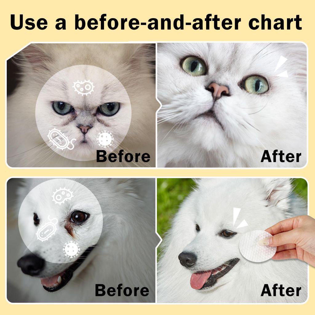 Nurhome Eyes Wipes for Dogs & Cats Dog Cleaning Grooming Deodorizing Wipes Kit Wash Cleaner for Eyes Wrinkle Face Gently Remove Tear Stain Eye Debris 25pcs Unscented