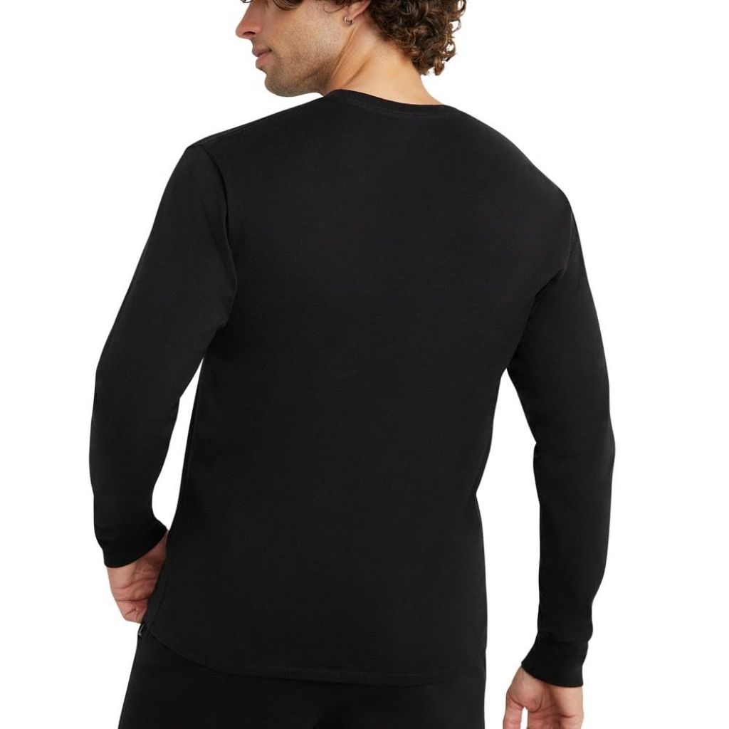 SZ XS, Champion mens Classic Long Sleeve Tee, Screen Print Script T Shirt, Black