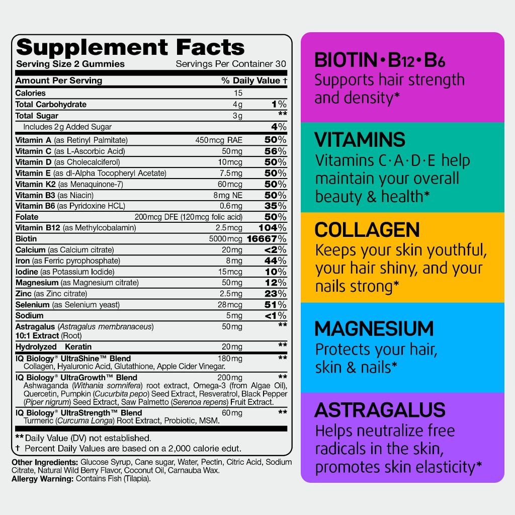 Biotin Gummies for Hair, Skin and Nails - Hair Growth Vitamins - 60 Chewable Bears (Wild Berry)