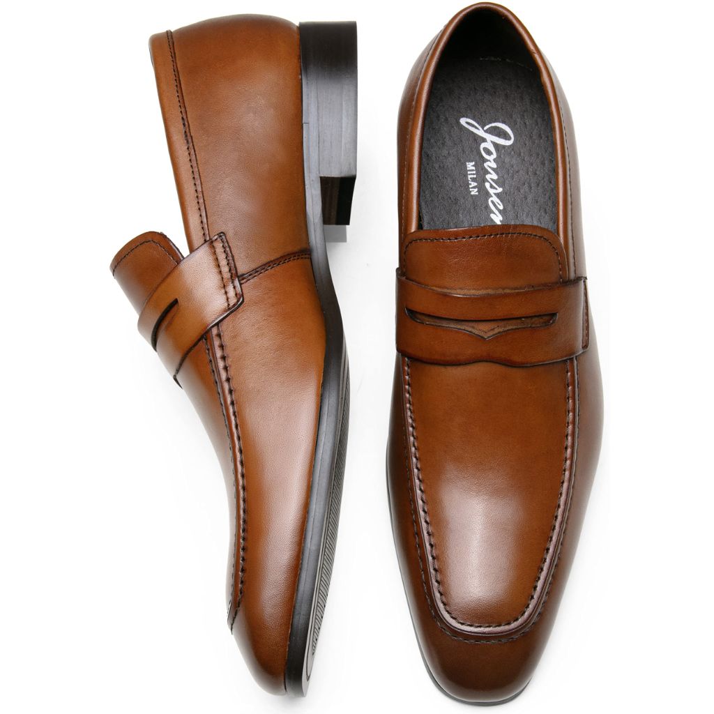 Jouesn Men's Dress Shoes Premium Leather Penny Loafers (Brown 9.5)