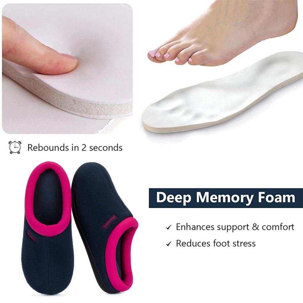 RockDove Women's Polar Fleece Two-Tone Memory Foam House Slippers, Size 7-8 US Women, Dark Navy/Fuchsia