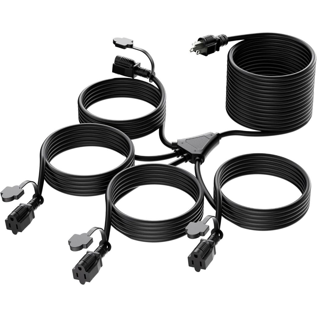 K KASONIC Indoor/Outdoor Christmas Lights Extension Cord, 46 Feet with Multiple Outlets, 16AWG/1625W - Black