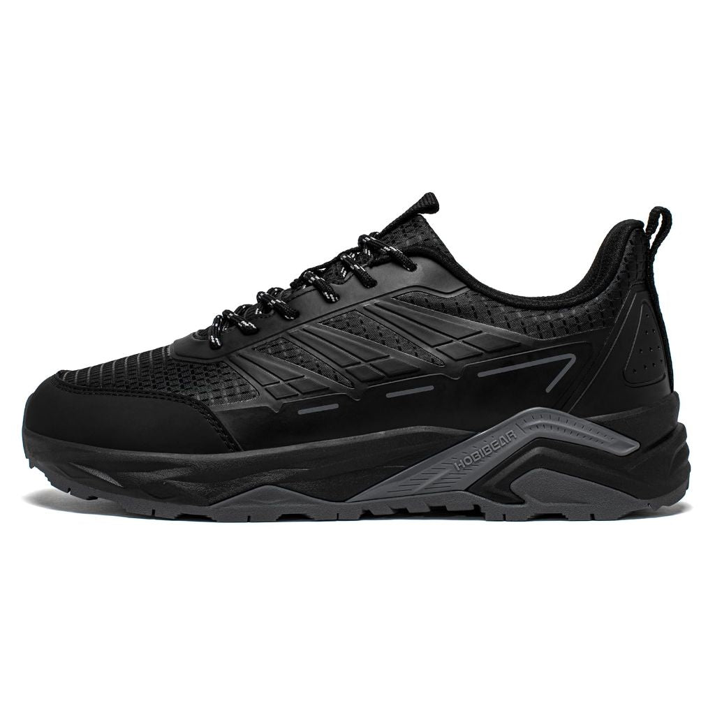 HOBIBEAR Men's Trail Hiking Shoes Wide Fit - Lightweight Low Top Breathable Sneakers for Walking, Trekking & Outdoor Adventure Black, 9.5 Wide Men