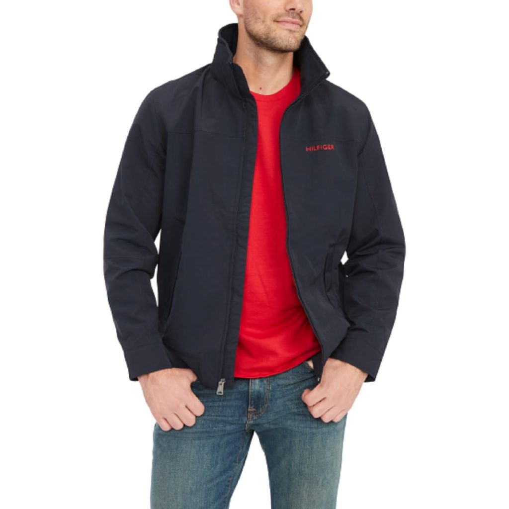 Tommy Hilfiger Lightweight Waterproof Regatta Bomber Jacket, Sustainable Desert Sky, SMALL