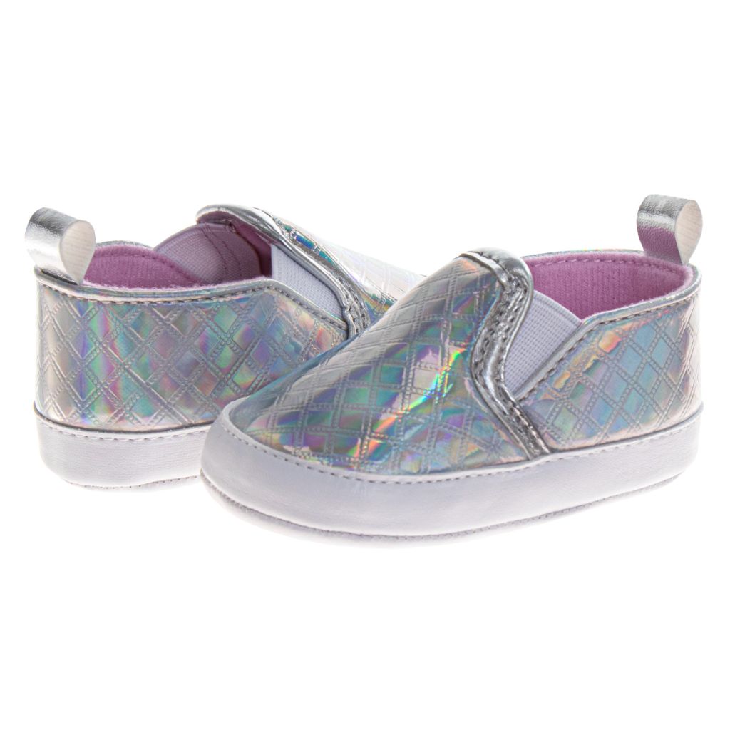 Josmo Baby Girls Sneaker Metallic Soft Sole Anti-Slip Newborn Casual Shoes First Walker Crib Shoes Silver 2 Infant