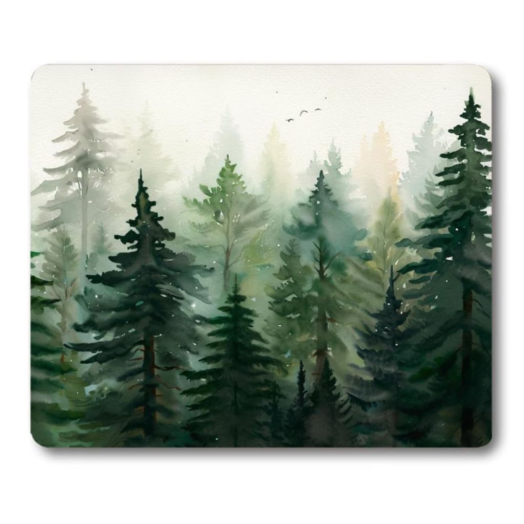 Wknoon Foggy Fir Forest Mouse Pad, Abstract Watercolor Trees in The Mist Painting Artwork