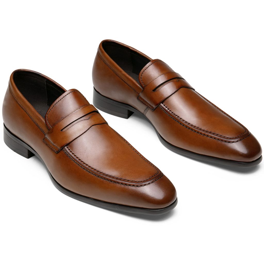 Jouesn Men's Dress Shoes Premium Leather Penny Loafers (Brown 9.5)