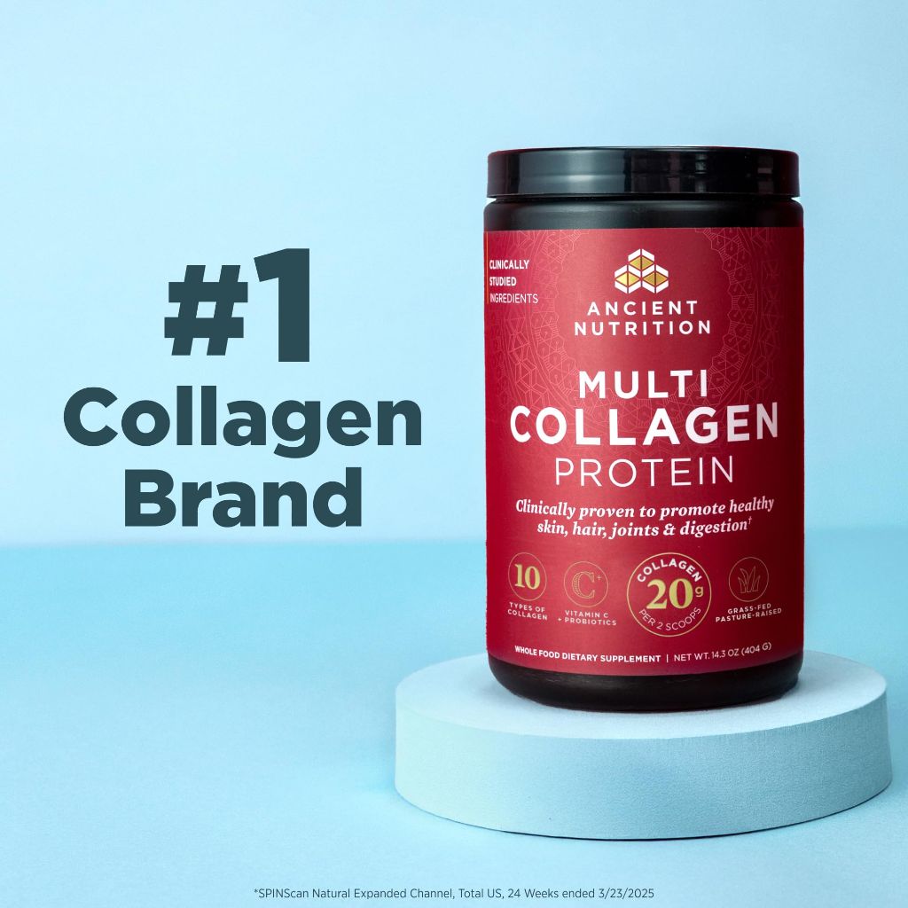 Ancient Nutrition Collagen Powder Protein with Probiotics, Unflavored Multi Collagen Protein with Vitamin C, 45 Servings, 16oz